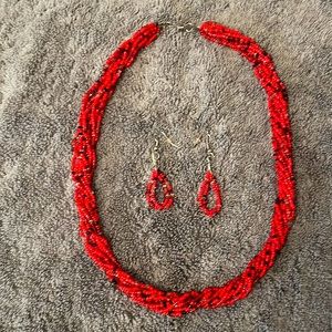 Multi-strand Beaded Necklace & Drop Earrings